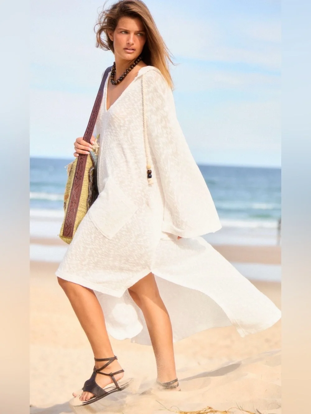 NWT Free People XS/S Free~est Super Slub Poncho in Ivory White Cotton Hooded New